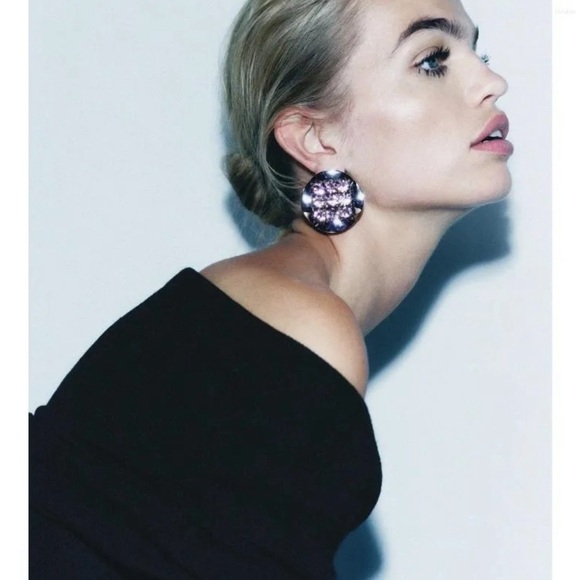 Tiaras Trends Jewelry - Luxury Silver Round Crystal Statement Earrings